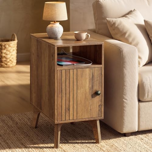 VASAGLE End Table with Charging Station, Narrow Side Table, Nightstand by VASAGLEbySONGMICSHOME