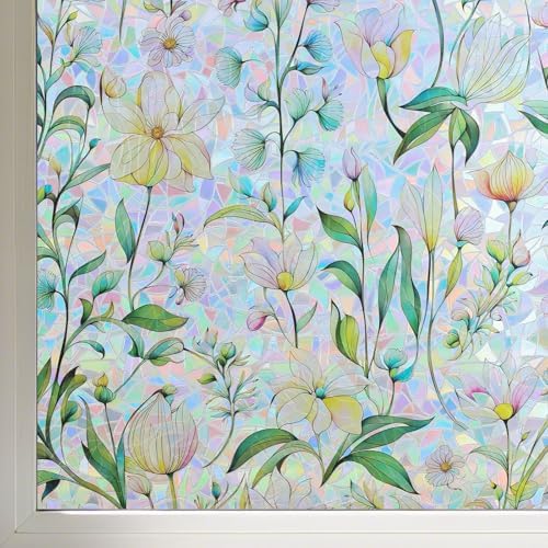 Finnez Stained Glass Window Film, Floral Rainbow Sticker, 17.5″ x 157.4″ by FINNEZ