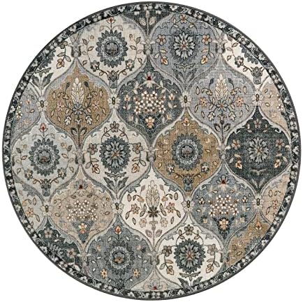 Lahome Moroccan Washable Round Area Rug, Soft Grey Vintage Round Rug 3ft - Image 2