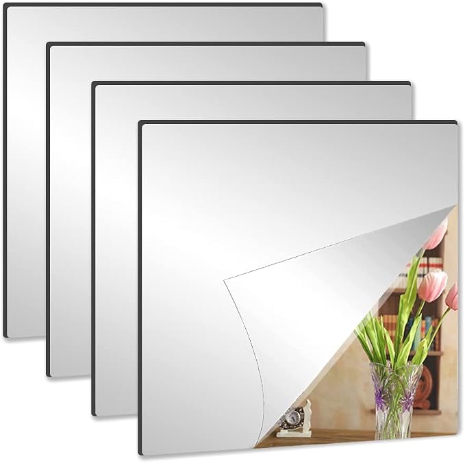 Acrylic Mirror Tiles, 8x8 in Shatterproof Wall Mirrors, 4 Pack by Jitejoe