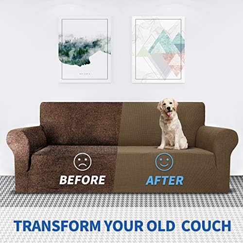 MAXIJIN Super Stretch Couch Cover for 3 Cushion Couch, 1-Piece Universal Sofa Covers Living Room Jacquard Spandex Furniture Protector Dogs Pet Friendly Fitted (Large, Brown) - Image 4