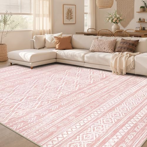 Nakagishi Area Rug Living Room Rugs: 10x14 Large Soft Machine Washable Boho Moroccan FarmNeutral Stain Resistant Indoor Floor Carpet for Bedroom Under Dining Table Home Office Decor-Pink - Image 7