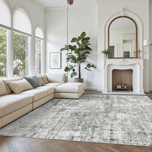 Soalmost Abstract Rug 8x10 Large Living Room Area Rugs Washable Gray/White - Image 2