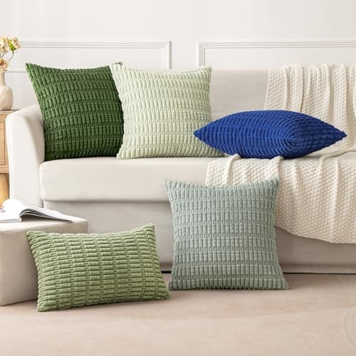 MIULEE Corduroy Decorative Throw Pillow Covers 18x18 Moss Green Pack of 2 - Image 5