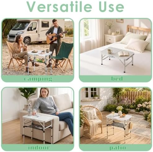 Small Folding Camping Table, 2ft Portable Table Adjustable Height - Image 5