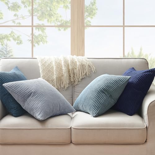 Topfinel Decorative Throw Pillow Covers Cushion Cases, Set of 4 Soft Velvet Modern Double-Sided Designs, Mix and Match for Home Decor, Pillow Inserts Not Included (22x22 inch, Blue) - Image 4