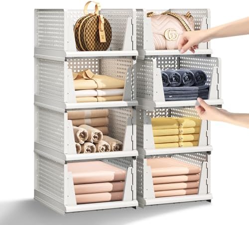 5 Packs Stackable Plastic Storage Basket for Closet Foldable Closet Organizers and Storage Bins for Shelves Storage Drawer Container for Clothes, Wardrobe, Pantry, 5L by MSHOMELYDIRECT