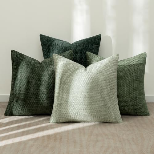 MIULEE Soft Decorative Chenille Pillow Covers Forest Green 18x18 Pack of 4 - Image 3