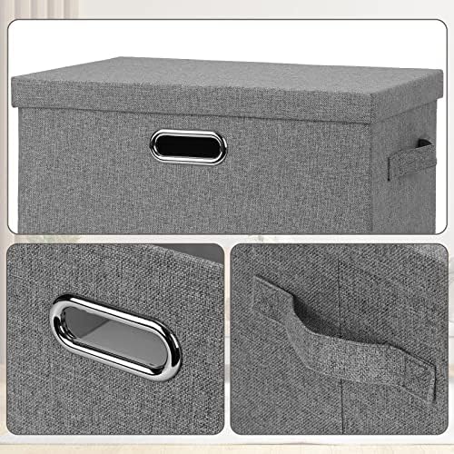 Graciadeco Large 17" 36 Quart Collapsible Stackable Storage Bins with Lids, 5 Packs Gray Foldable Fabric Closet Storage Boxes with Lids, Heavy-duty Linen Cube Baskets(17 x 12 x 11) - Image 6