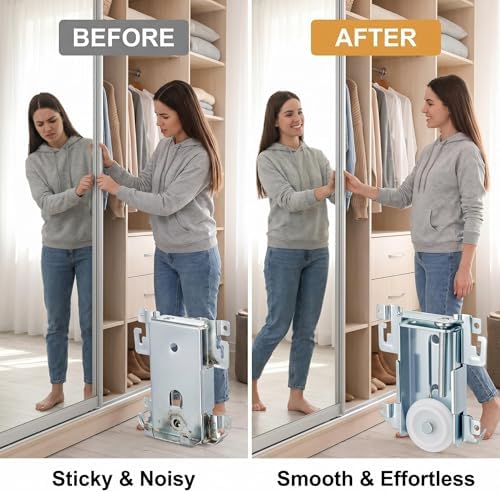 4 Pcs Newly upgraded 1-7/16 Inch Sliding Mirror Closet Door Roller Assembly – Steel-Framed Bottom Roller Replacement with Nylon Flat Wheels for Mirror Wardrobe Doors – Smooth & Quiet Operation - Image 5