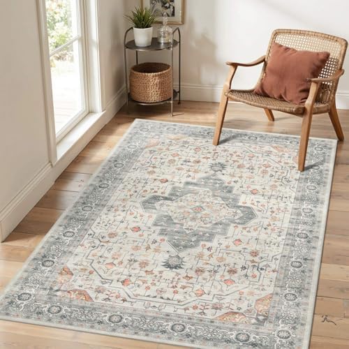 Rugxara 4x6 Vintage Boho Washable Rug for Bedroom(Orange) by Rugxara