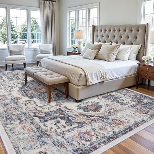 Washable Large 9x12 Area Rug: Living Room Oriental Non Slip Soft Rugs Indoor Low Pile Stain Resistant Carpet for Bedroom Dining Room Farmhouse Distressed Thin Home Decor Floor Mat (9x12 Brick) - Image 2