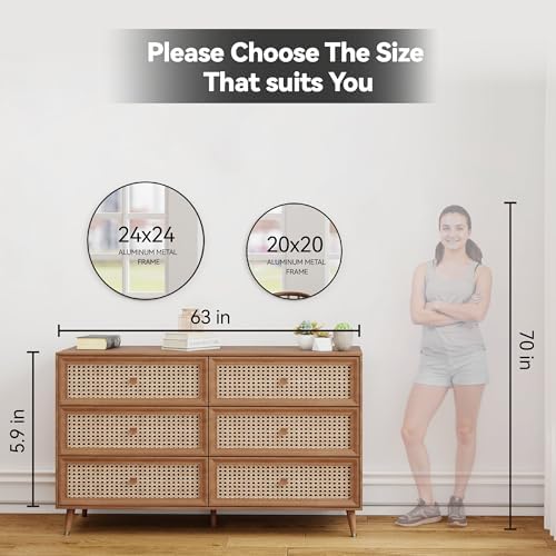 SCWF-GZ 20" Round Mirror Circle Wall Mounted Hanging or Against Wall Metal Frame Dressing Make-up Mirrors for Entryway Bedroom Bathroom Living Room 20 inch Black - Image 5