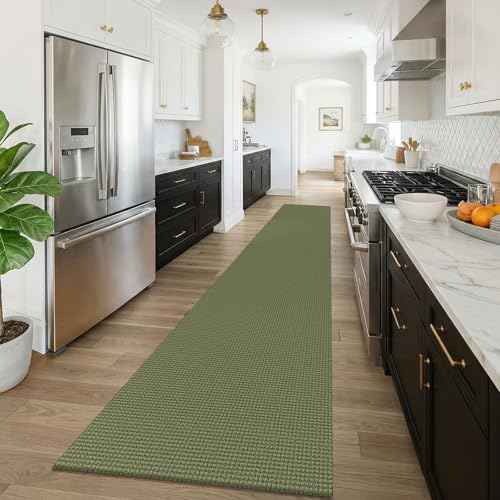 KOZYFLY Braided 2.5'x16' Runners Rugs for Hallway, Extra Long Washable Runner Rug, Woven Non Slip Kitchen Runner, Cotton Entryway Rug, Floor Carpet for Entry, Aisle, Hall, Olive Green/Earthy Green - Image 2