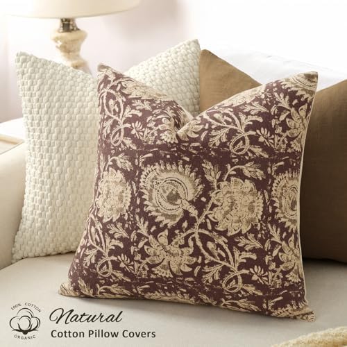 Vintage Floral Print Throw Pillow Covers 22x22 Set of 2 Neutral Modern Farmhouse Accent Decorative Cushion Covers Boho Home Decor for Couch Sofa Chair Bed Living Room, Oxblood - Image 2