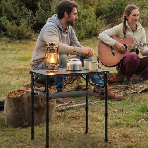 YihuiKo Small Folding Camping Table with Storage Net, Adjustable Heights - Image 2