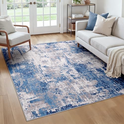 RELEANY Washable Square 6'x6' Area Rug for Living Room Blue Gray by RELEANY