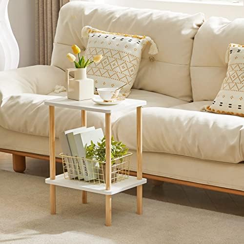 IBUYKE 2-Tier Side Table, Wood End Table, White UWST002W - Image 7