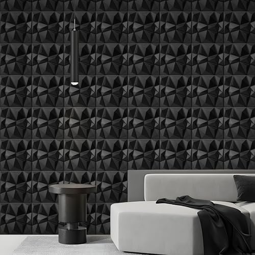 AMIGO 33 Piece 3D Wall Panels Diamond Pattern, High-Strength PVC, 12''x12'' Deformation-Resistant, Recyclable, Waterproof, Heat-Resistant, Odorless, Matte Black - Image 4