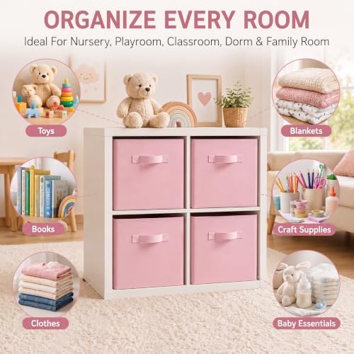 Yinder 4 Pcs Cube Storage Bin, Light Pink 14''x10''x8'' Storage Cubes - Image 5