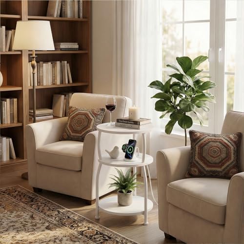Round Side Table with Power Outlet, USB Type C Port, 3-Tier End Table - Image 6