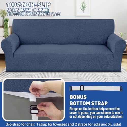 YEMYHOM Couch Cover Latest Jacquard Design High Stretch Sofa Chair Covers for Living Room, Pet Dog Cat Proof Armchair Slipcover Non Slip Magic Elastic Furniture Protector (Small, Begonia Leaf Navy) - Image 5