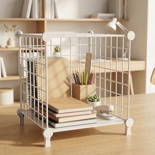 Cube Storage Organizer Metal Wire Shelf for Closet Office White - Image 5