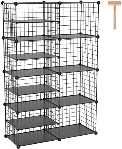 C&AHOME Wire Cube Storage Unit, Interlocking Metal Wire with Divider, Black by CAHOME