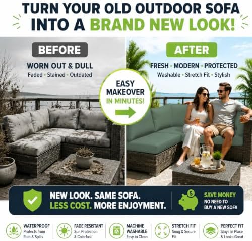 14 Pcs Outdoor Cushion Covers, Patio Sofa Cushion Covers Replacement - Image 3