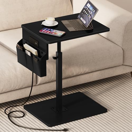 Vagusicc Sofa Armrest Tray Table for Couch - 360° Swivel Height Adjustable Side Table for Small Spaces, Snack Side Table for Bed or Chair, C Shaped End Table Snack Table for Eating Dinner Laptop by Vagusicc