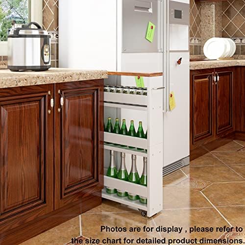 TEAMIX Slim Rolling Storage Cart, Wood 4-Tier Narrow Kitchen/Laundry Cart - Image 2