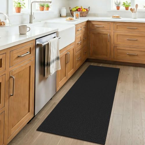 KOZYFLY Black 2x4 Entry Runner Rug, Small Washable Runners for Entryway, Non Slip Door Mat Indoor Entrance, Front Porch Carpet for Foyer, Kitchen, Bedroom, Bathroom, Black/Dark Grey - Image 2