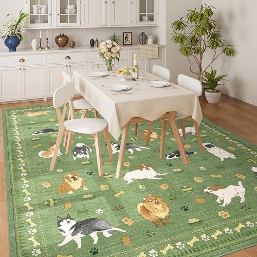 DUKINO 6x9 Washable Dog Area Rug for Living Room Non Slip, Green - Image 3