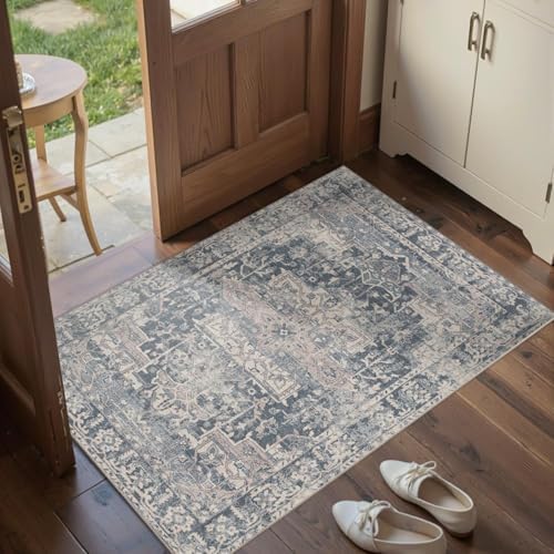 Rugxara 2x3 Entryway Rug Door Mat, Washable Samll Rug, Non Slip, Blue by Rugxara