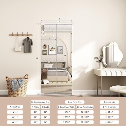 JUBEST Bi Fold Mirror Closet Door with White Steel Frame, Bifolding Mirrored Doors for 36in. x 81in. Door Opening, Hardwares Include, Easy to Install - Image 2