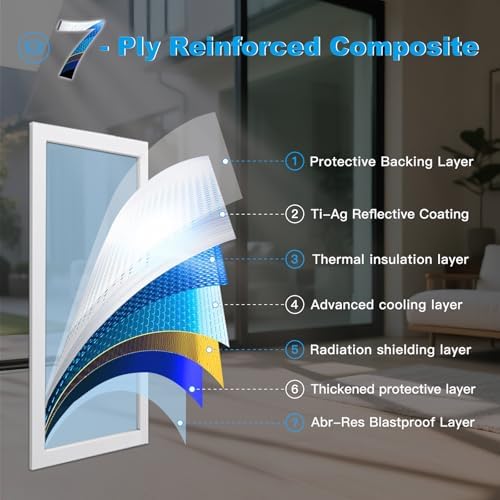 One Way Privacy Window Film，Flueen Shatterproof PET Window Tint for Heat Control & 99% UV Protection Blackout Window Treatment for Home, Office Doors with Eco-Adhesive Blue-Silver 35.5"×196.9" - Image 5