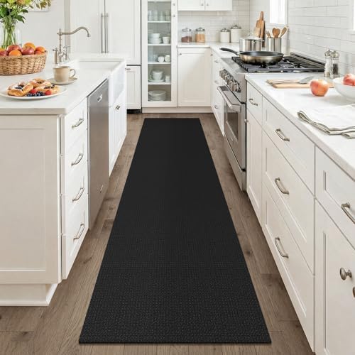 KOZYFLY Black Runners for Hallway 2x8, Washable Runner Rug, Woven Non Slip Kitchen Runner, Braided Entryway Rug, Floor Carpet for Foyer, Bedroom, Hall, Black/Dark Grey - Image 2