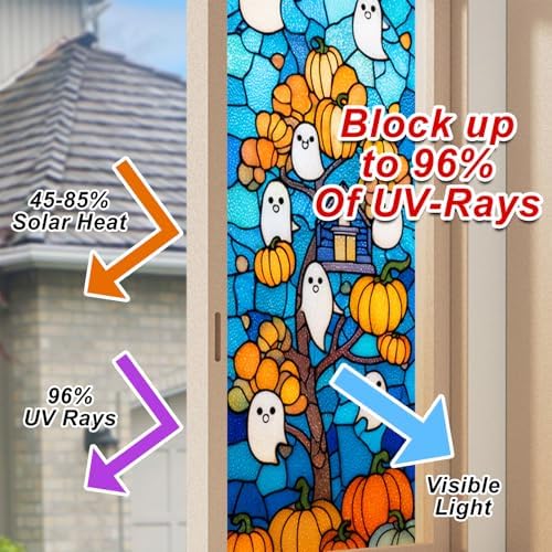 HOMETITUTE Halloween Ghost Pumpkin Privacy Window Cling 17.7x39.3 PVC - Image 5