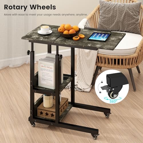 Hadulcet Adjustable C Table with Charging Station, Tiltable Desk C Shaped End Table for Couch, Over Bed Table with Wheels Adjustable Height, Laptop Stand Drawing Desk, Marble Grey - Image 3