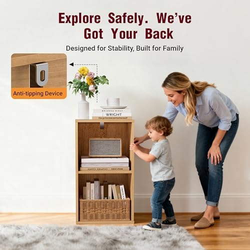 Book Shelf, Wooden Cube Storage Organizer with 11" Open Cubes, Stackable Modular Bookcase for Room Divider Storage, 2 Tier Bookshelf for Living Room, Bedroom, Office (Oak, 2-Cube) - Image 4