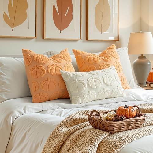 MIULEE Fall Pillow Covers Pumpkin Fall Decor Lumbar 12x20 Cream White - Image 3