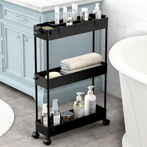 SPACELEAD 2-piece Set Slim Storage Cart 3 Tier,Bathroom Organizer Rolling Utility,Mobile Shelving Unit Slide Out for Office, Kitchen, Laundry Room & Narrow Places - Image 5