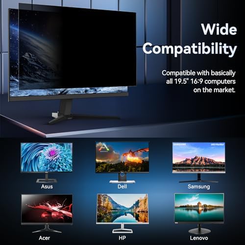 19 Inch Computer Privacy Screen Filter for 16:9 Widescreen Monitor, Removable Eye Protection Anti Glare Blue Light Filter Privacy Shield, Anti Scratch Anti Spy Screen Protector Film 19 in - Image 5