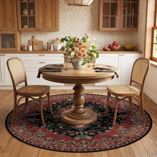 RELEANY Washable Area Rug, Round 6ft, Red/Black - Image 2