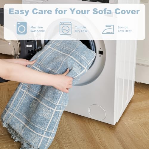 Couch Cover for Dogs Washable Sofa Cover, Sectional Couch Covers, Sofa Covers for 2 Cushion Couch, Non Slip Stripe Sofa Slipcovers Furniture Protector (Blue Checkered 71x150) - Image 7
