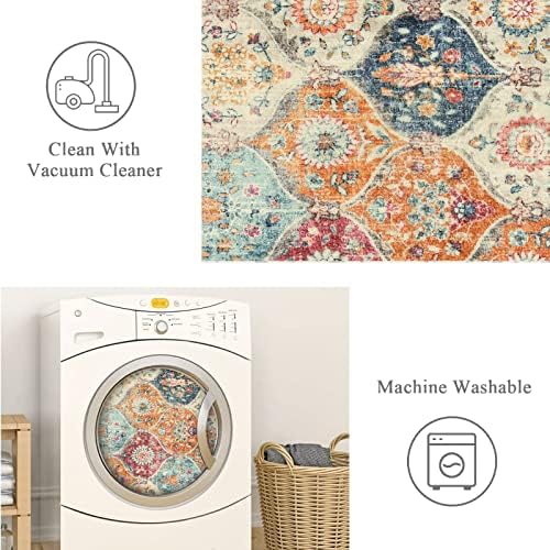 Lahome Moroccan Trellis Hallway Rug, 2x5 Washable Runner Rug Non Slip Kitchen Runners for Hallways, Ultra-Thin Vintage Carpet for Bedroom Bathroom Entryway Elise, Cream/Multi - Image 3