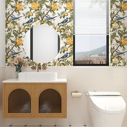 Danodoi Yellow Vintage Lemon Bird Peel and Stick Wallpaper 17.5" x 393" | Waterproof Vinyl Self Adhesive Removable Renter Friendly Floral Contact Paper - Image 6
