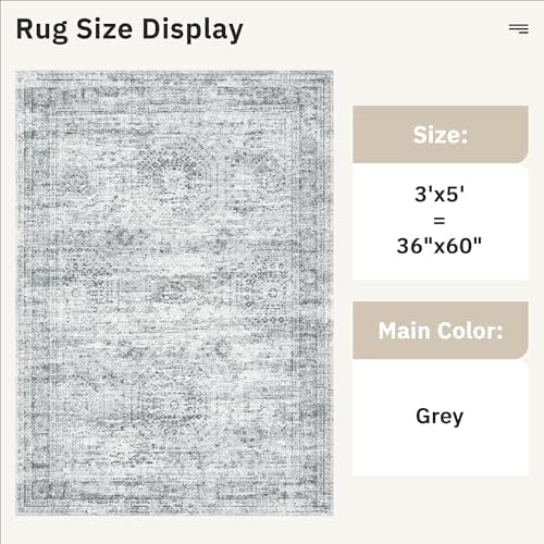 Soalmost 3x5 Rugs Non-Slip, Small Washable Kitchen Entryway Area Rug Grey - Image 4