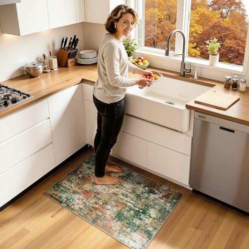 RELEANY Washable 2'x3' Abstract Area Rug for Living Room Green Multi - Image 2