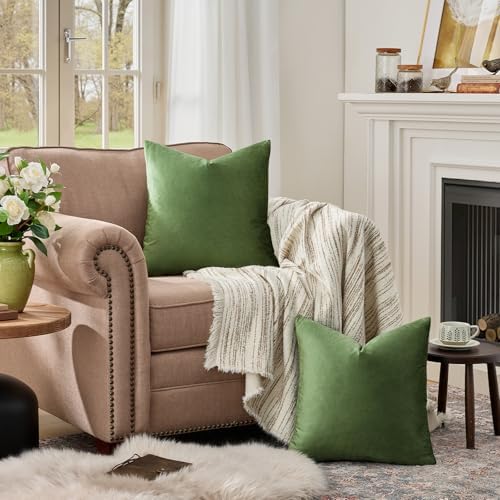 GIGIZAZA Olive Green Velvet Throw Pillow Covers 22x22 Pack of 2 - Image 3
